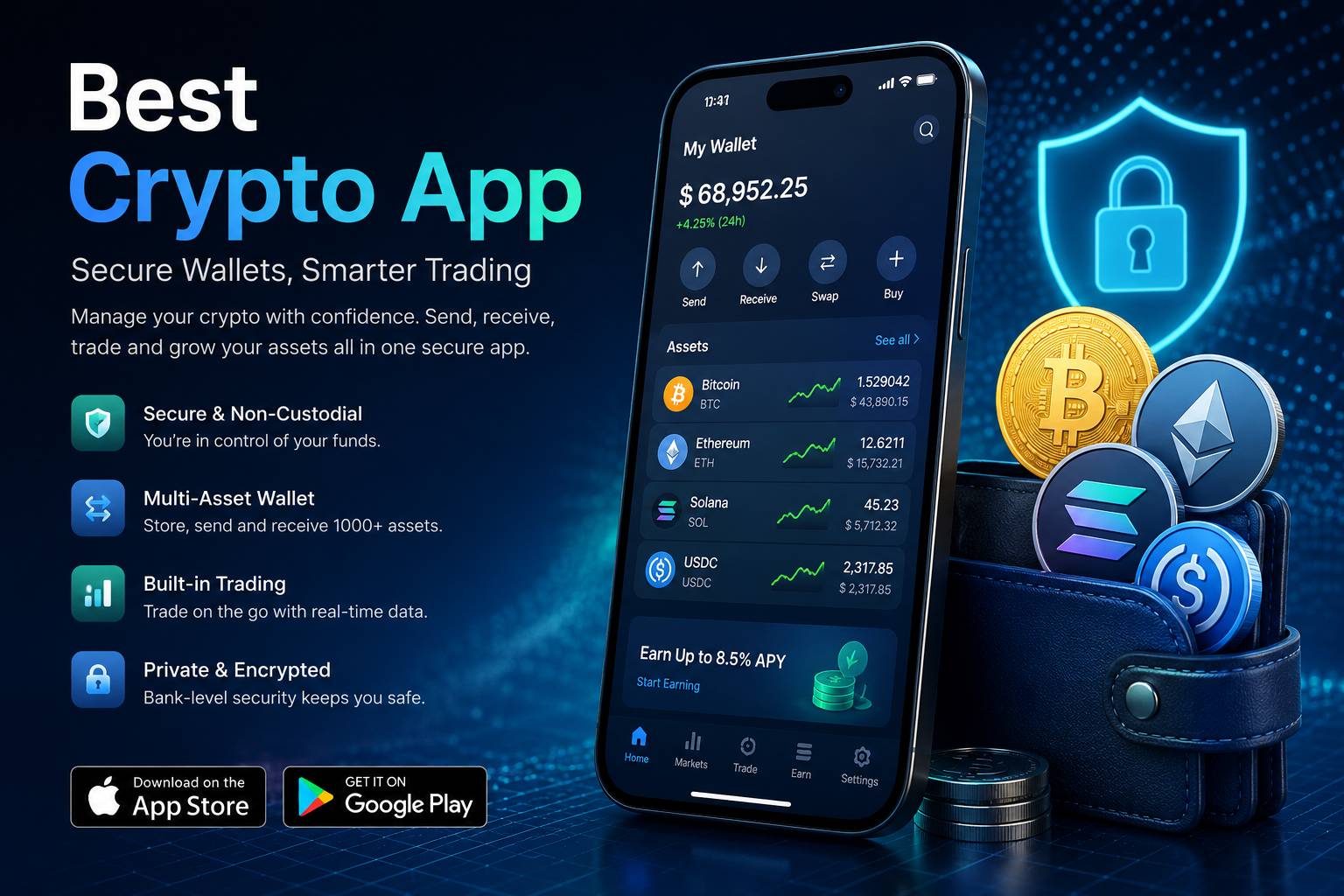 Crypto wallet app dashboard